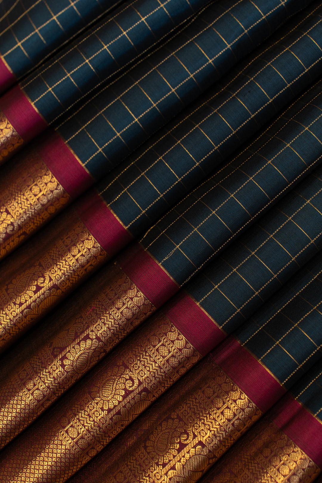 Azure blue zari checks pure Kanchipuram silk saree