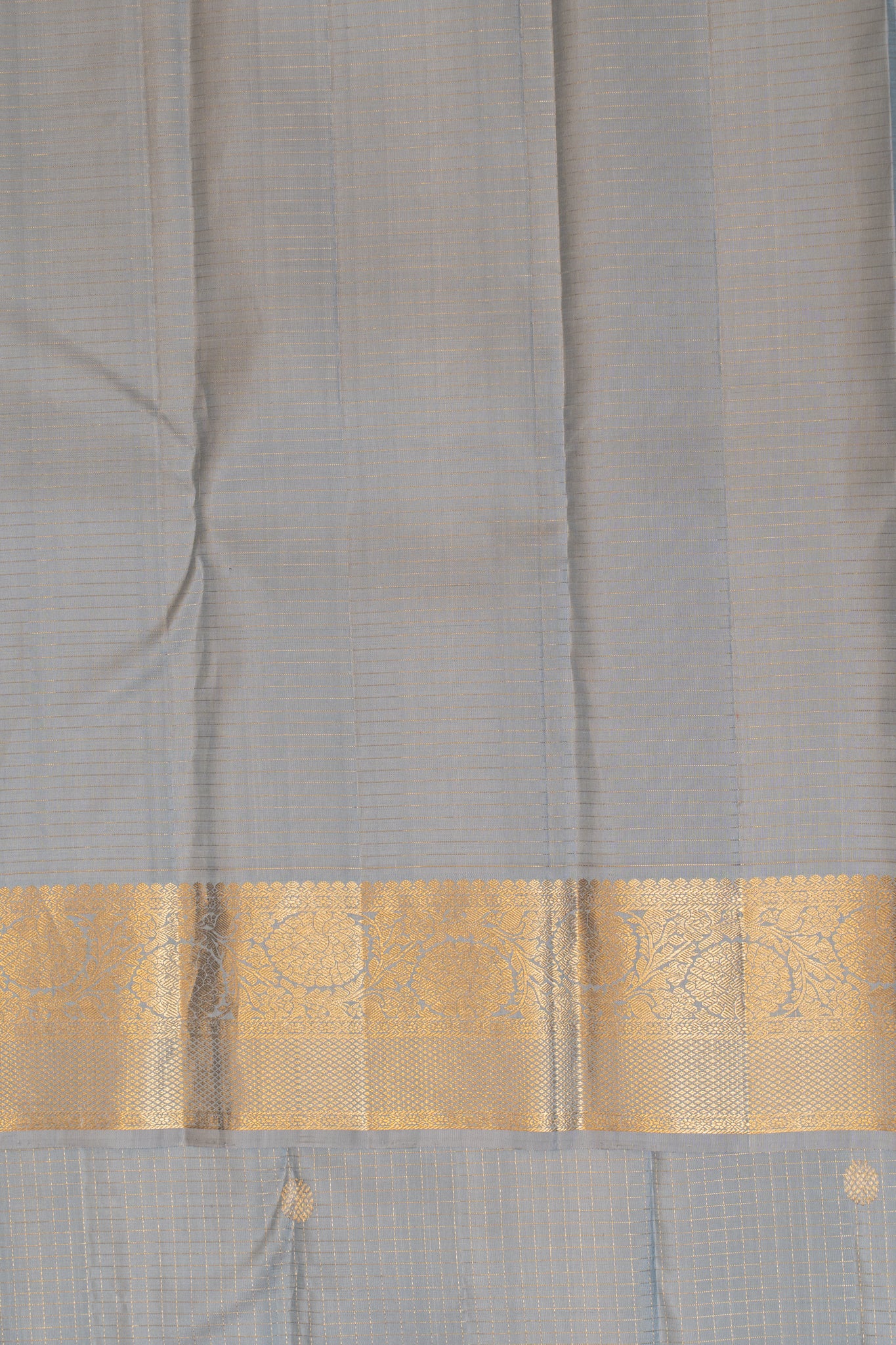 Silverish grey zari checks pure Kanchipuram silk saree