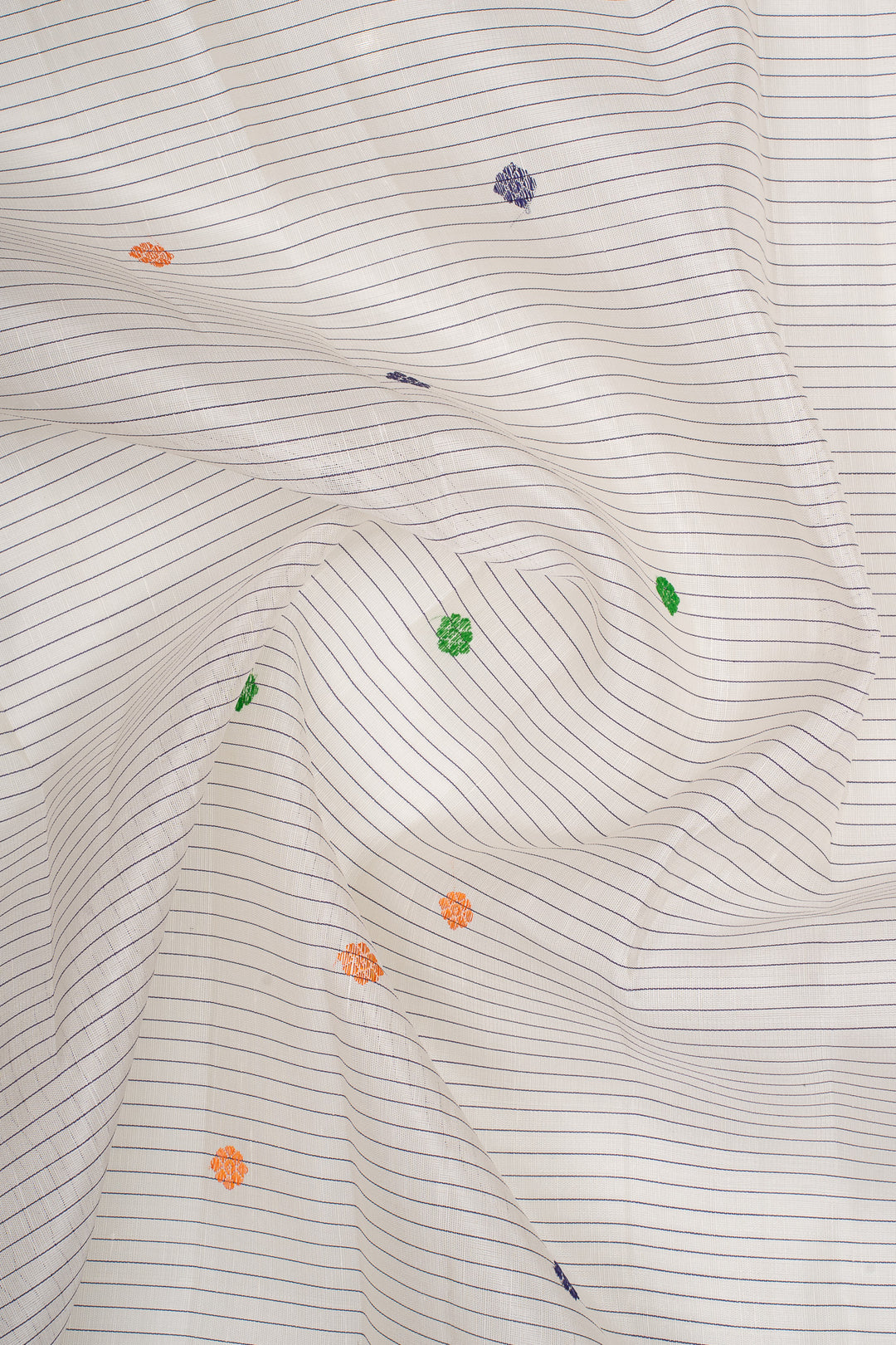 Off White Thread Stripes Linen Kanchipuram Silk Saree
