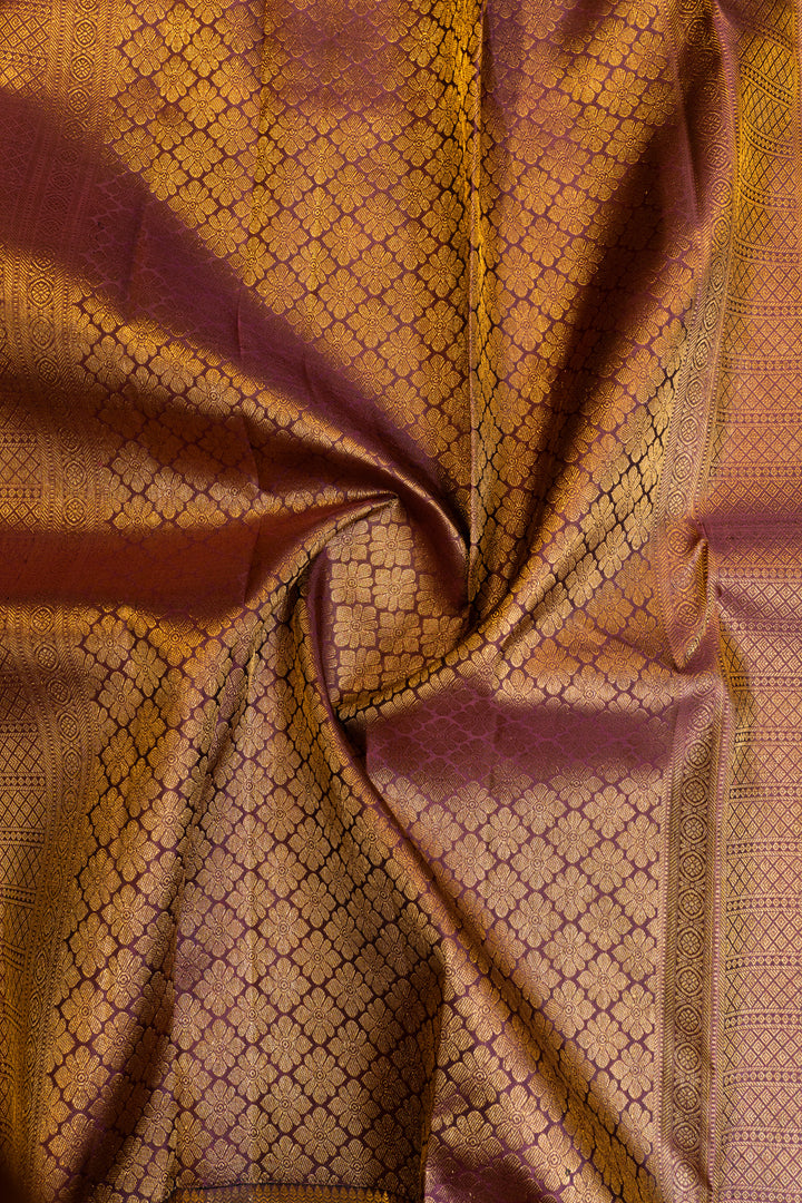 Grey and mauve rettai pettu pure Kanchipuram silk saree