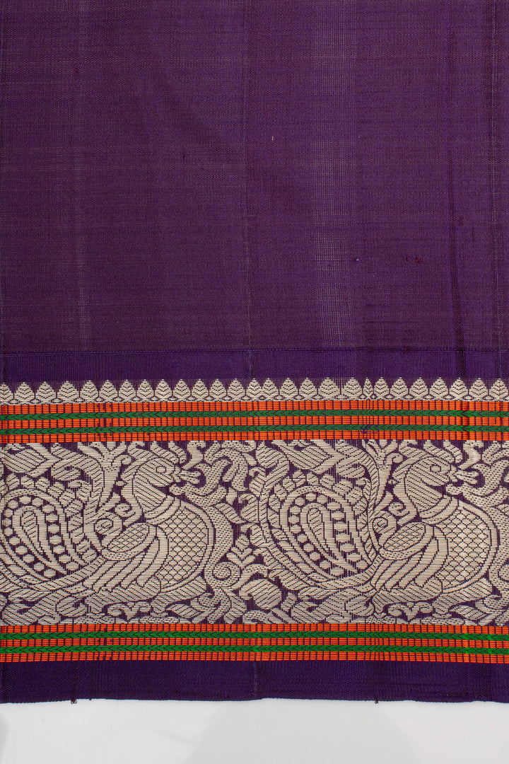 Off White Thread Stripes Linen Kanchipuram Silk Saree