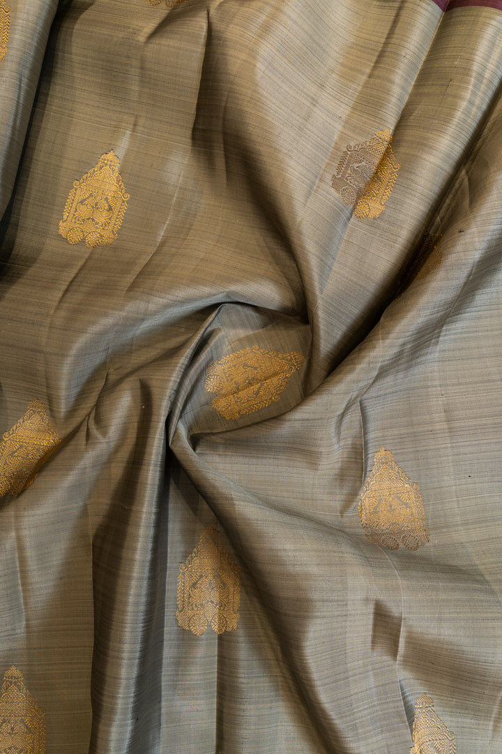 Grey and mauve rettai pettu pure Kanchipuram silk saree