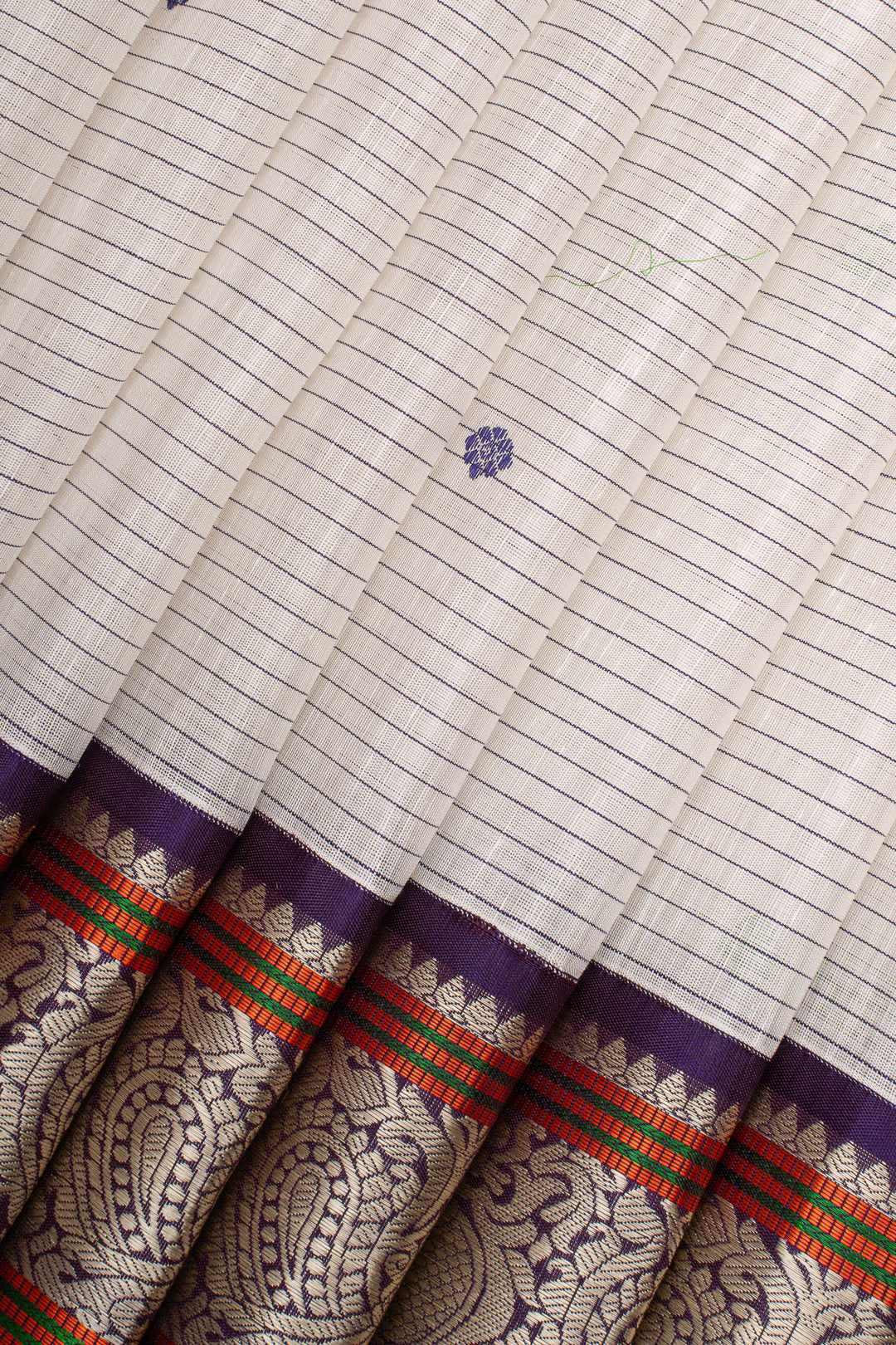 Off White Thread Stripes Linen Kanchipuram Silk Saree