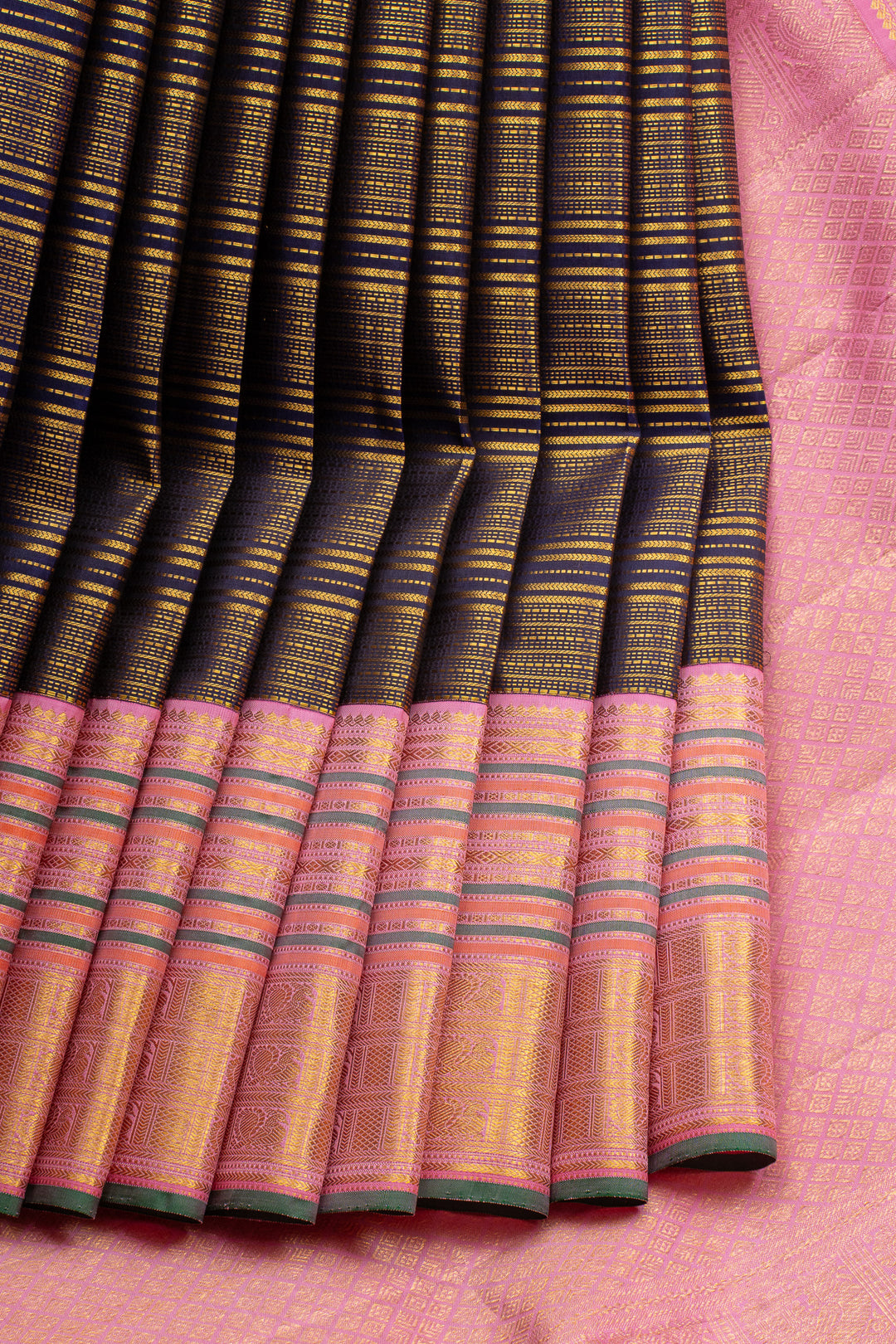 Blue & Pink Zari Stripes Varisaipettu Pure Kanchipuram Silk Saree