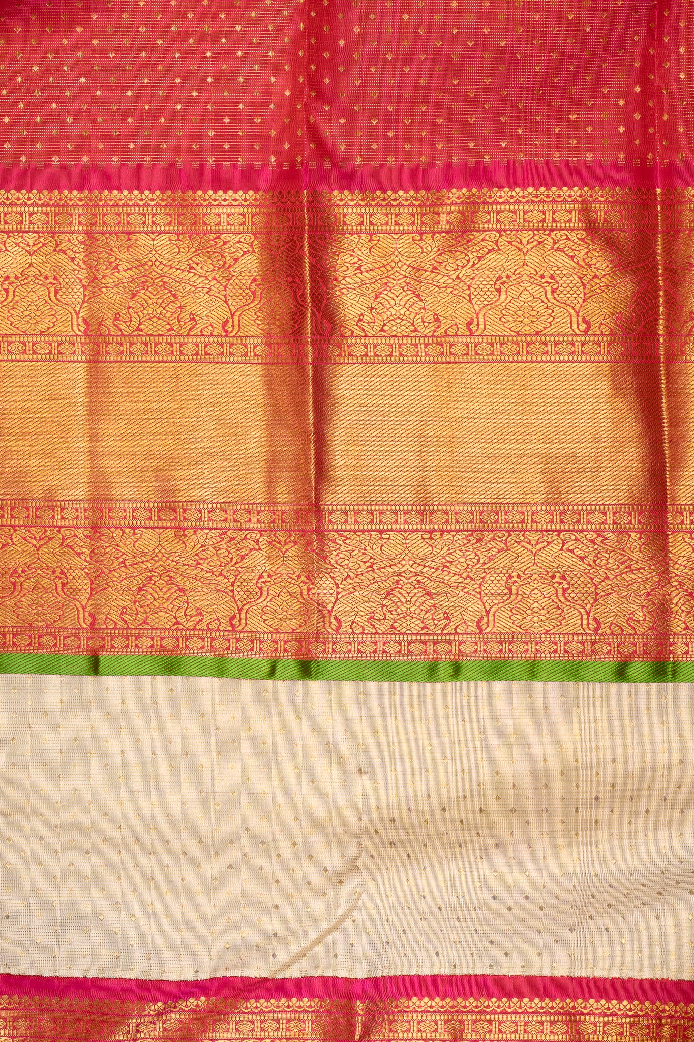 Pearl white Vairaoosi Pure Zari Kanchipuram Silk Saree - Clio Silks