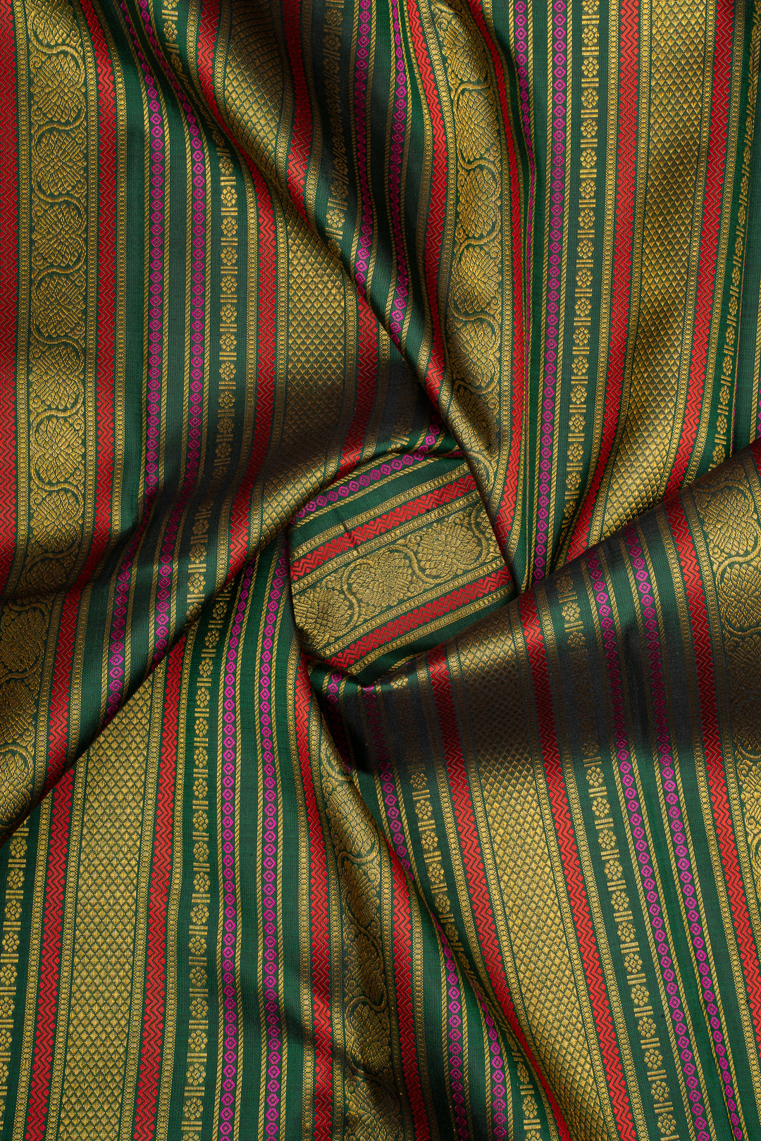 Baby Pink &amp; Green Varisaipettu Pure Kanchipuram Silk Saree
