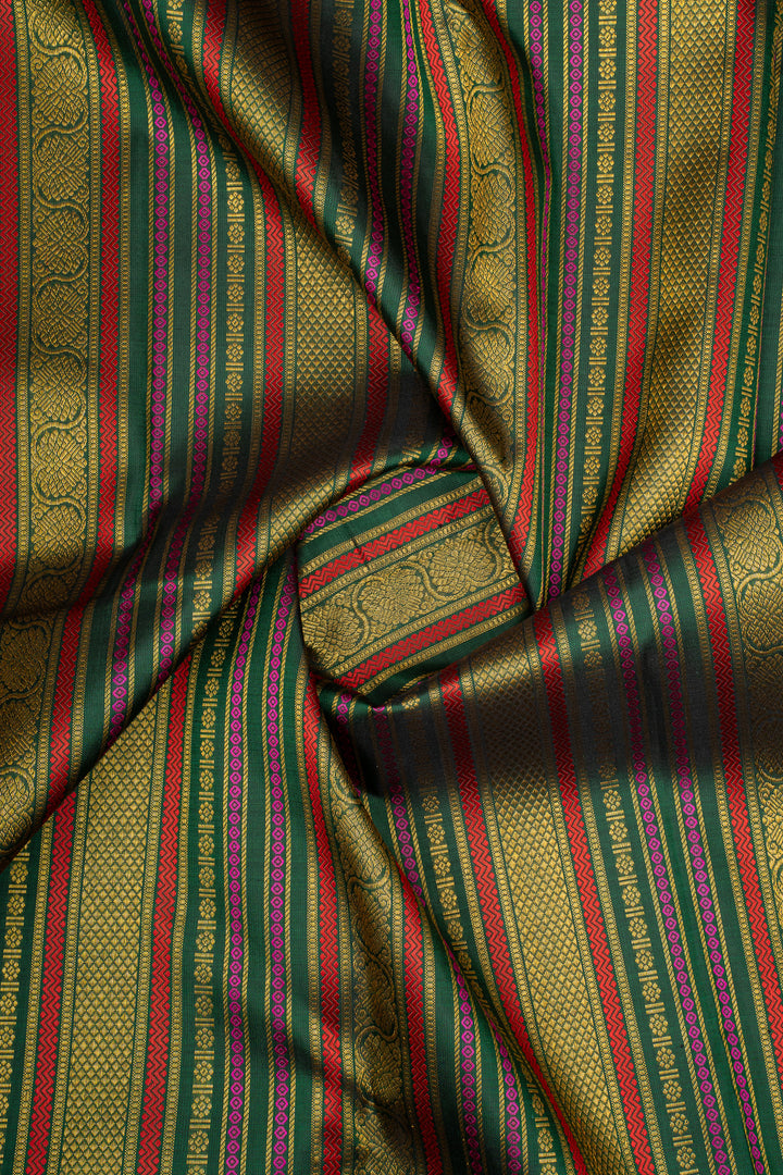 Baby Pink &amp; Green Varisaipettu Pure Kanchipuram Silk Saree