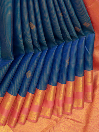 Peacock blue traditional pure Kanchipuram silk saree