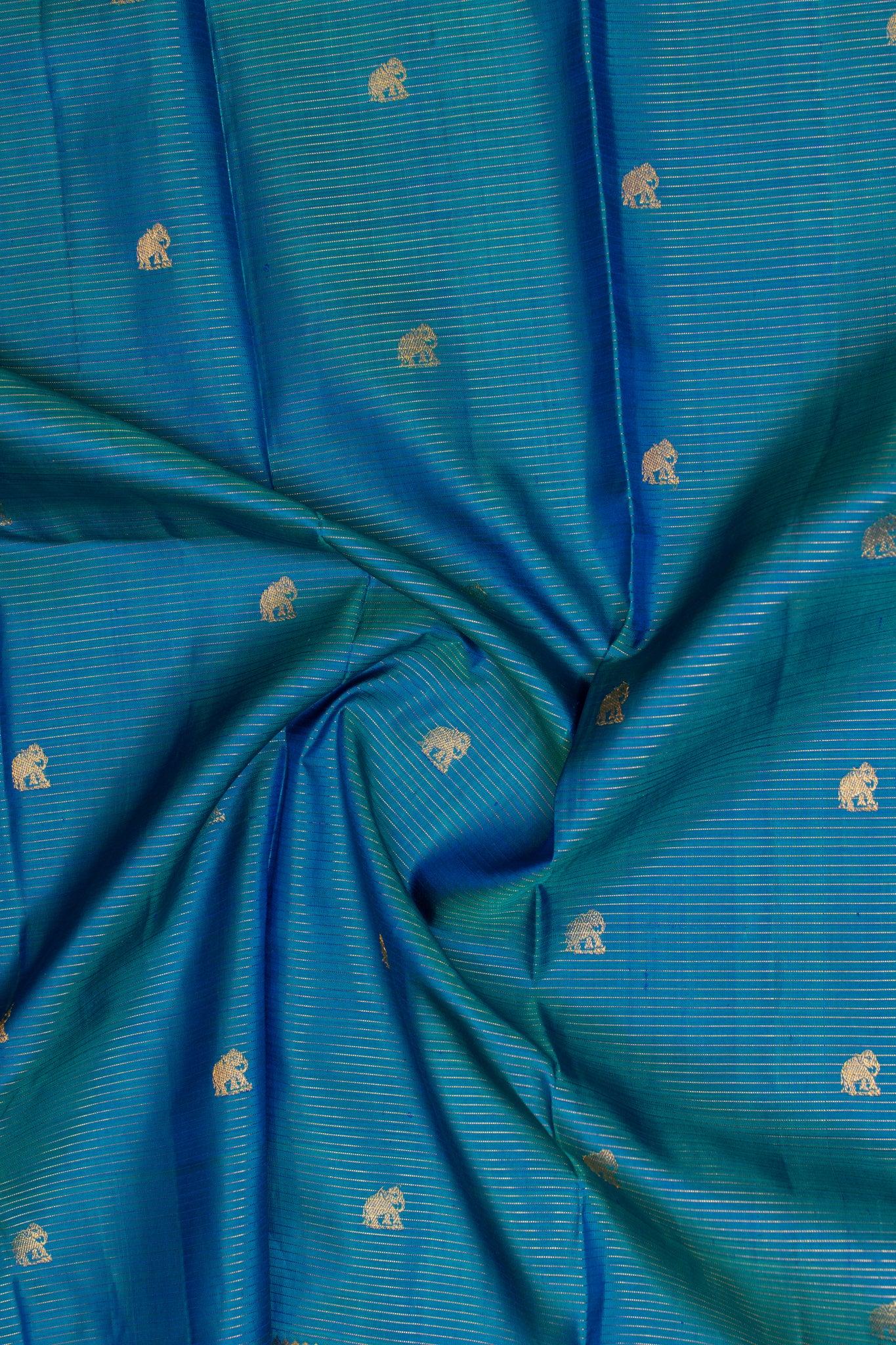 Peacock blue vairaoosi stripes pure Kanchipuram silk saree