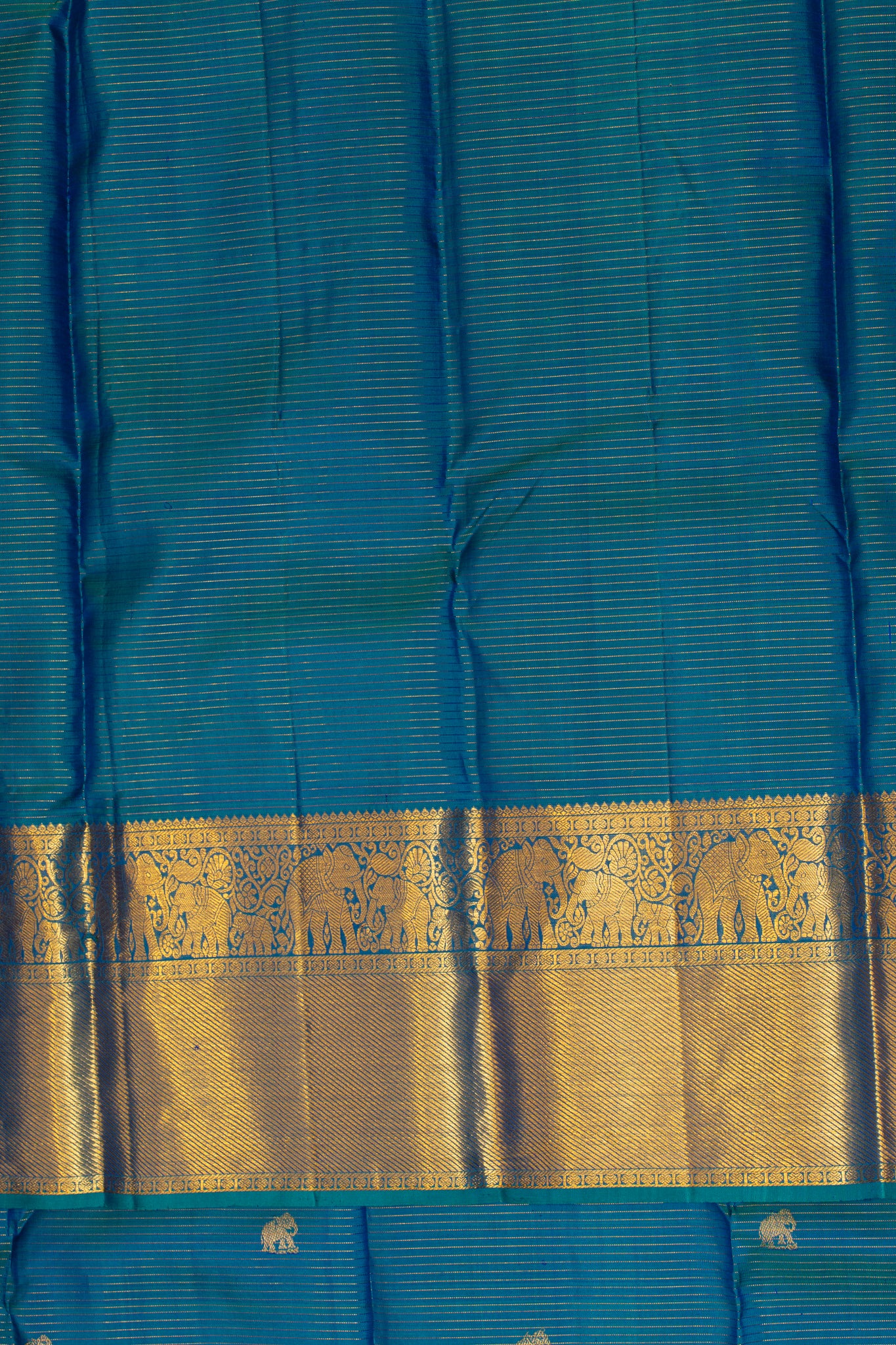 Peacock blue vairaoosi stripes pure Kanchipuram silk saree