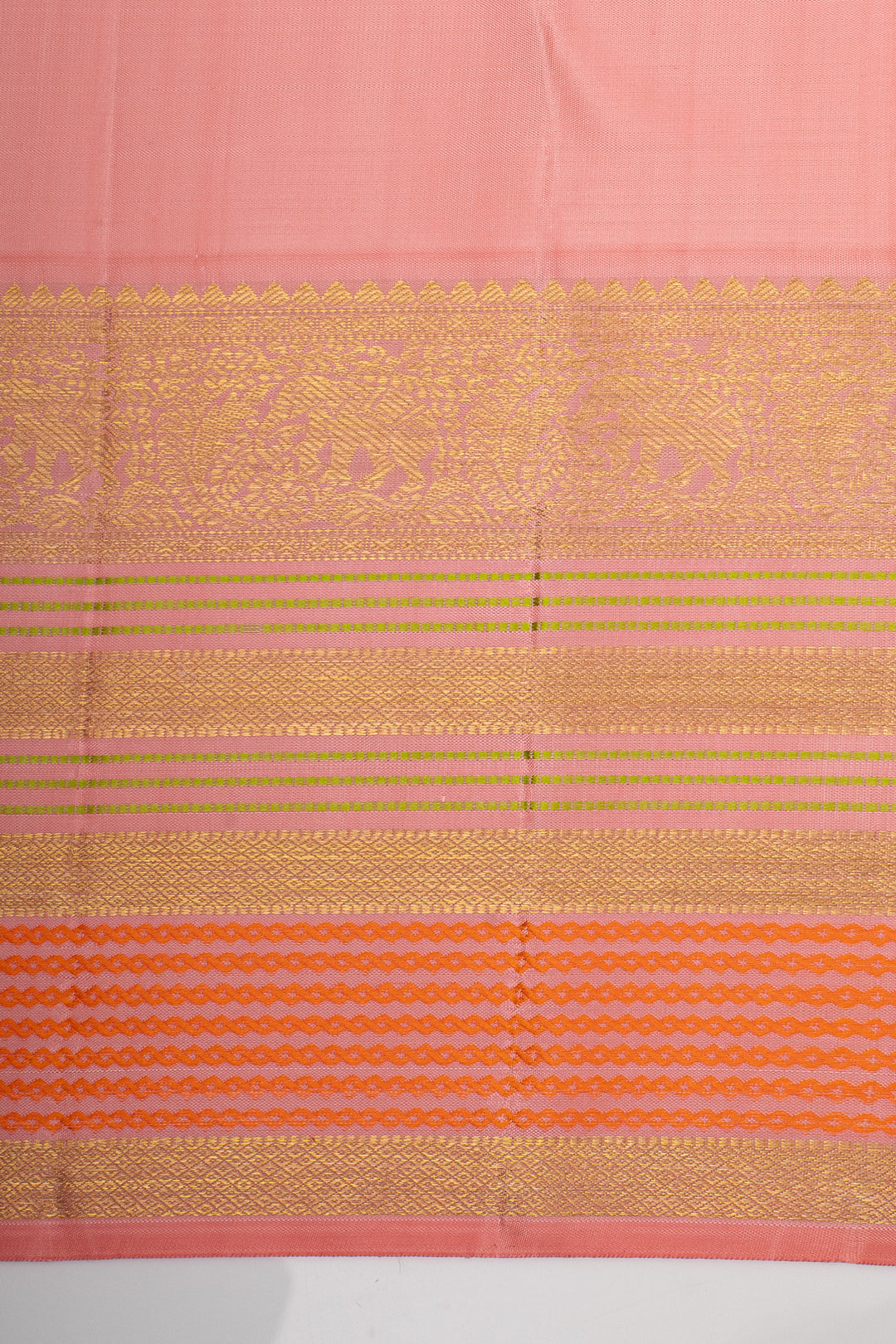 Peacock Blue &amp; Baby Pink Varisaipettu Pure Kanchipuram Silk Saree