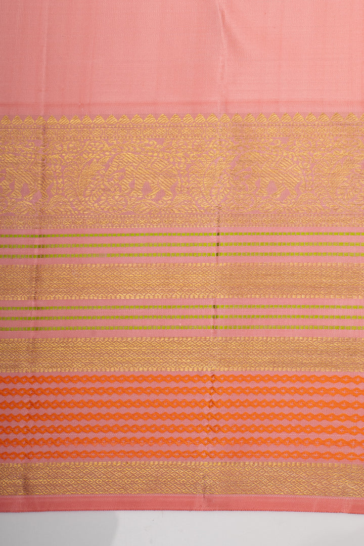 Peacock Blue &amp; Baby Pink Varisaipettu Pure Kanchipuram Silk Saree