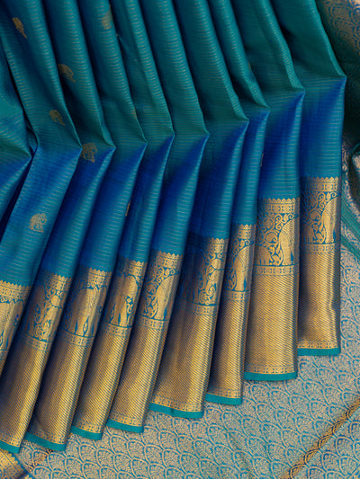 Peacock blue vairaoosi stripes pure Kanchipuram silk saree