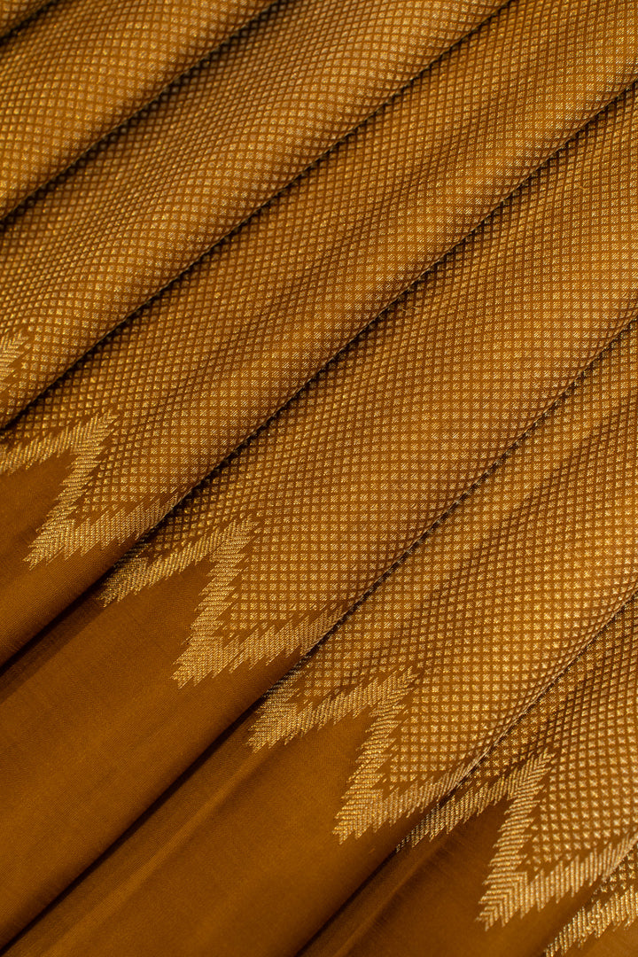 Khaki temple brocade pure Kanchipuram silk saree