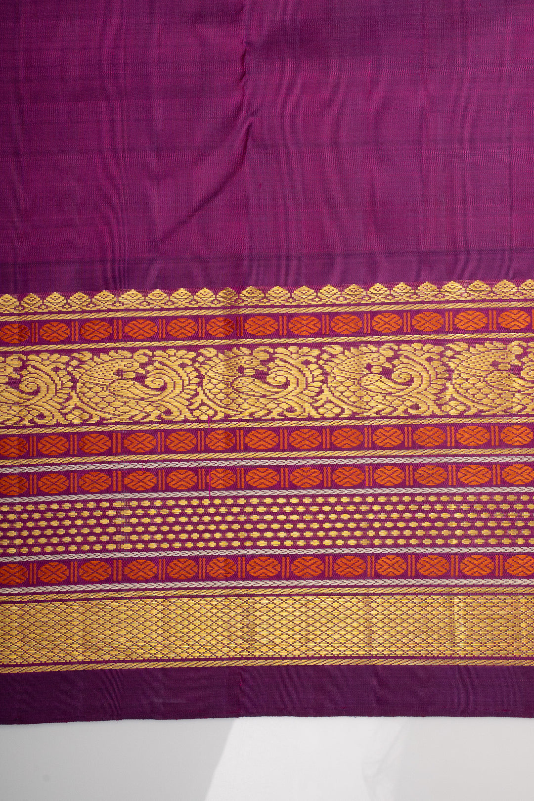 Peach &amp; Purple Varisaipettu Pure Kanchipuram Silk Saree