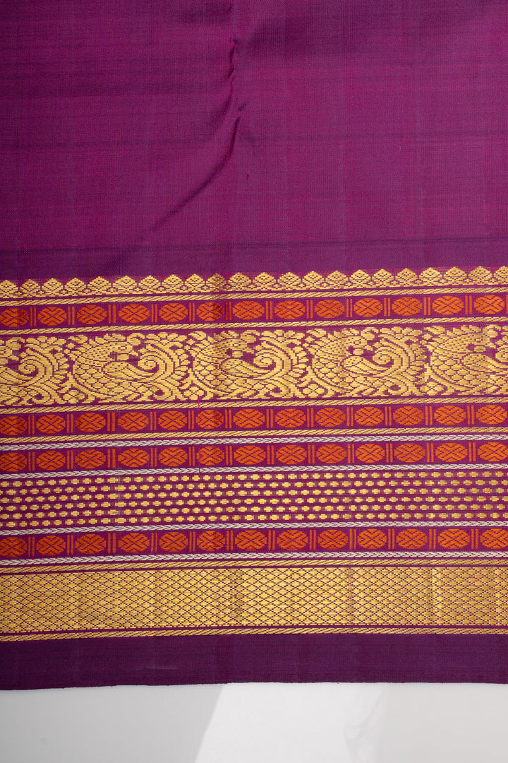 Peach &amp; Purple Varisaipettu Pure Kanchipuram Silk Saree