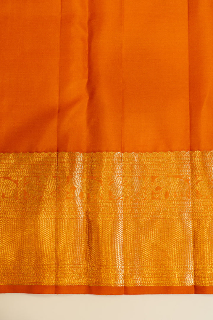 Rust orange Muthu zari brocade pure Kanchipuram silk saree