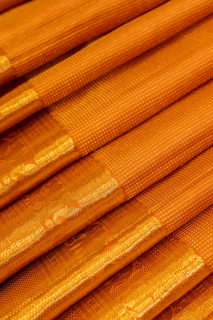 Rust orange Muthu zari brocade pure Kanchipuram silk saree