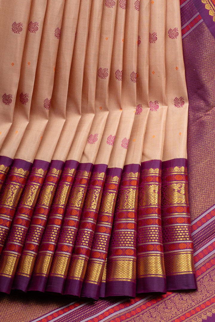 Peach &amp; Purple Varisaipettu Pure Kanchipuram Silk Saree