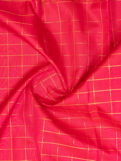 Pink Checks and Metallic Gold Pure Zari Kanchipuram Silk Saree