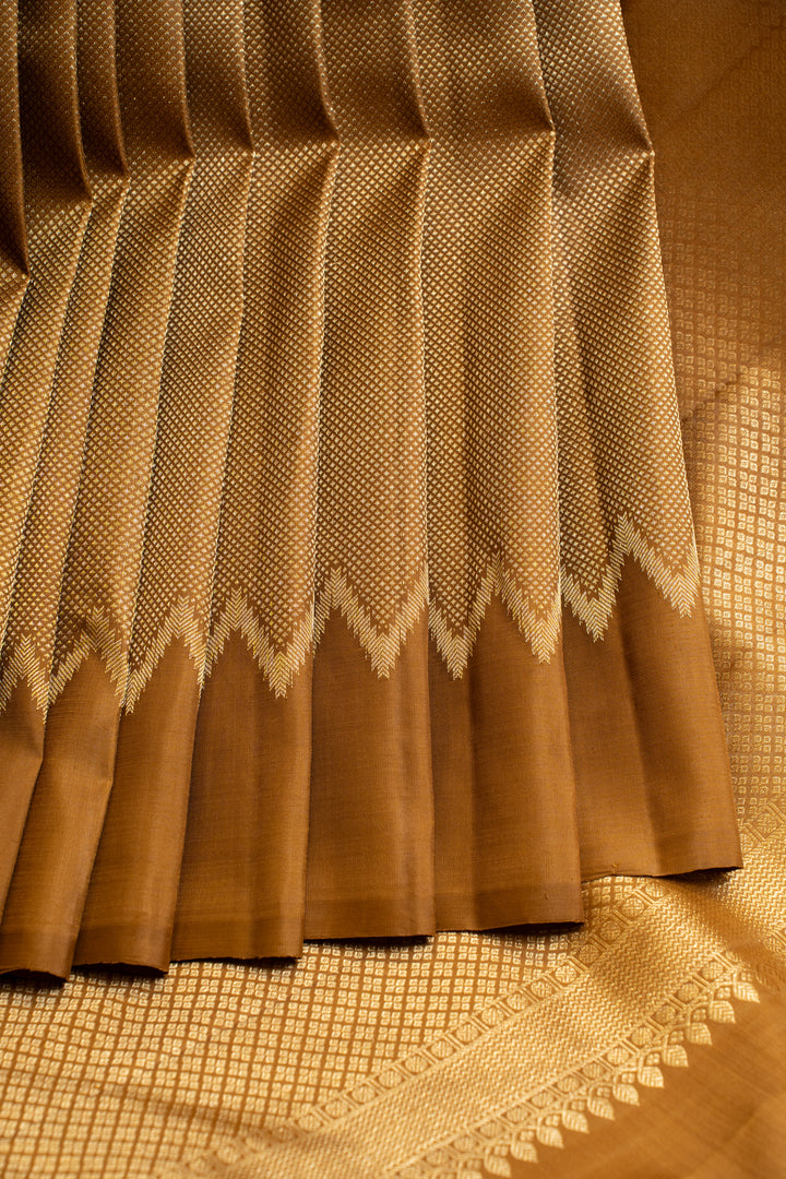 Khaki temple brocade pure Kanchipuram silk saree