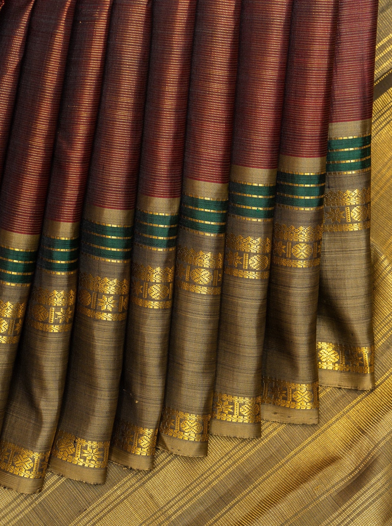 Maroon Zari Stripes Pure Kanchipuram Silk Saree - Clio Silks