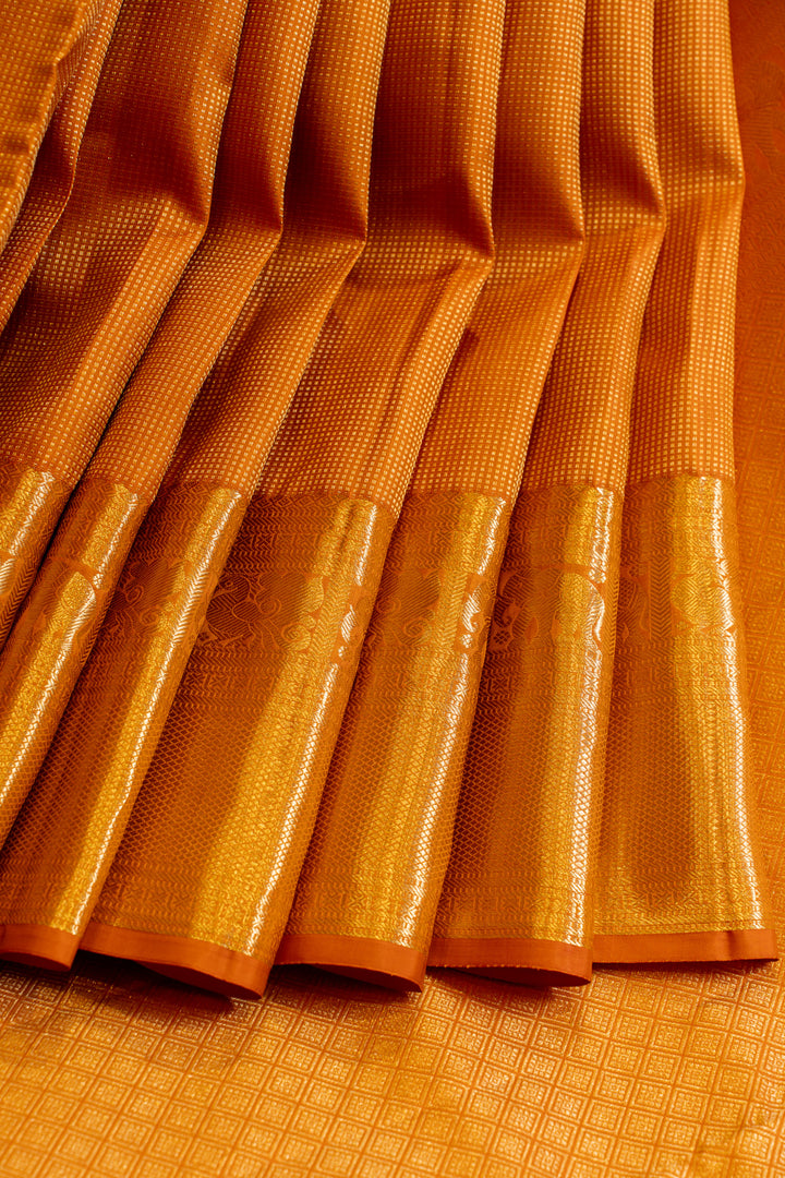 Rust orange Muthu zari brocade pure Kanchipuram silk saree