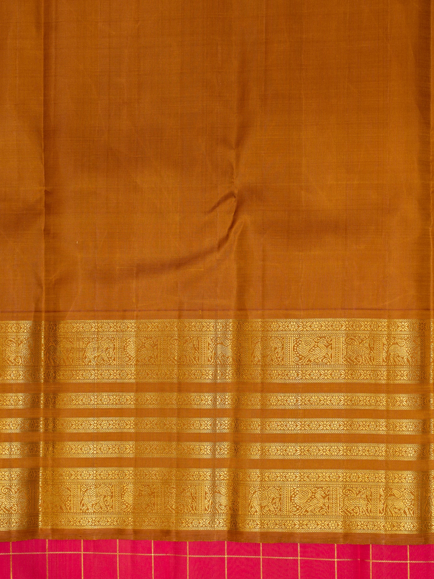 Pink Checks and Metallic Gold Pure Zari Kanchipuram Silk Saree