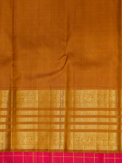 Pink Checks and Metallic Gold Pure Zari Kanchipuram Silk Saree