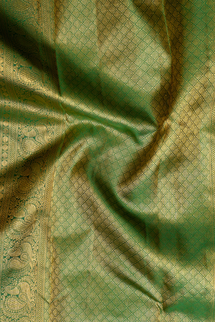Orange and Green Traditional Pure Kanchipuram Silk Saree - Clio Silks