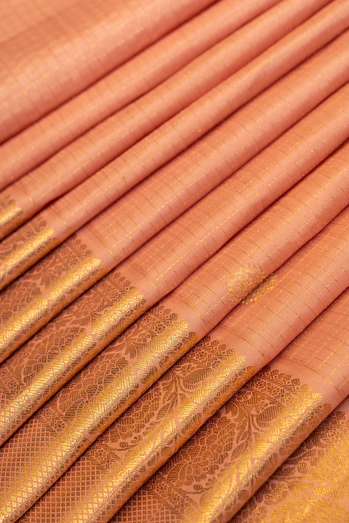 Rose pink zari checks pure Kanchipuram silk saree