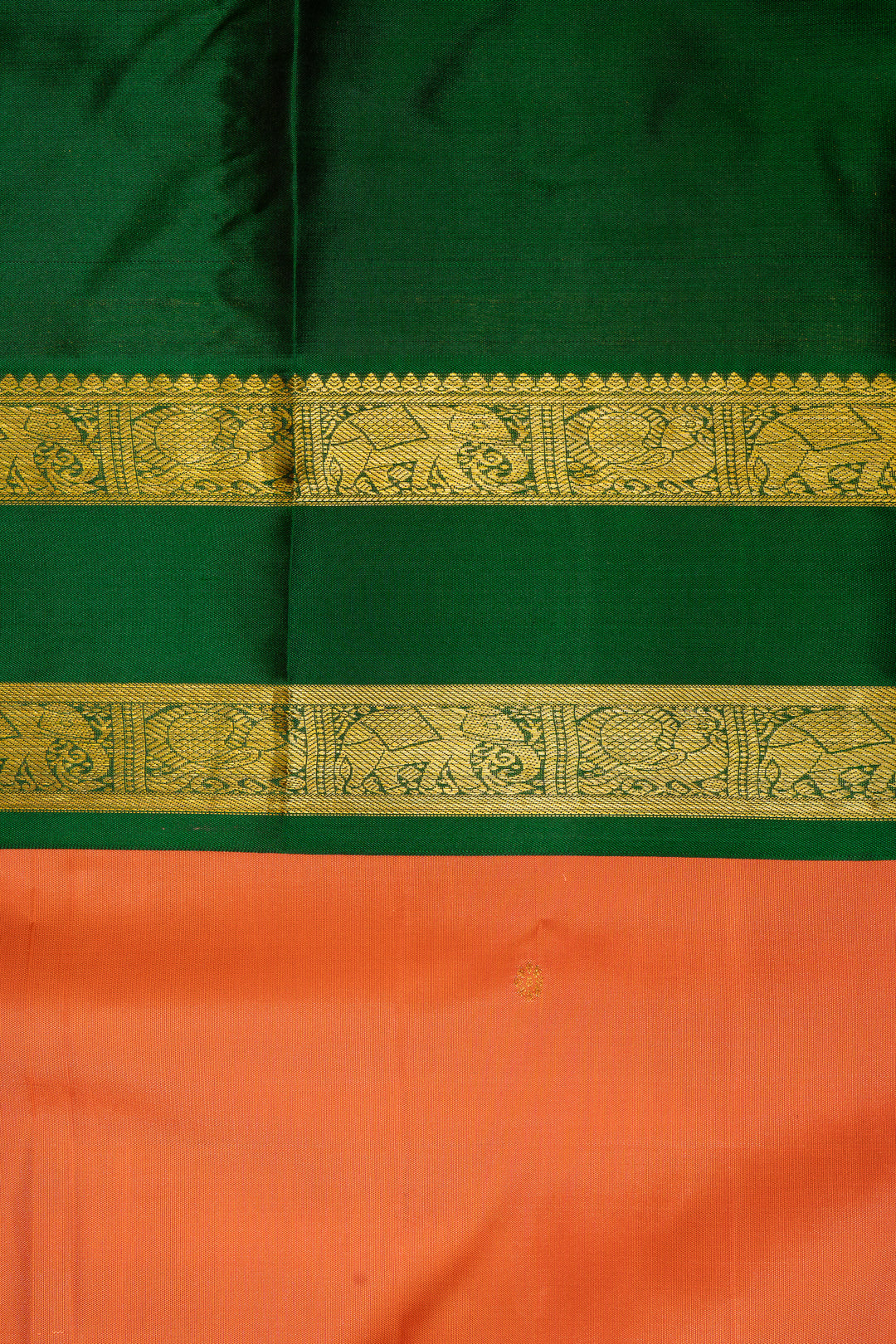 Orange and Green Traditional Pure Kanchipuram Silk Saree - Clio Silks