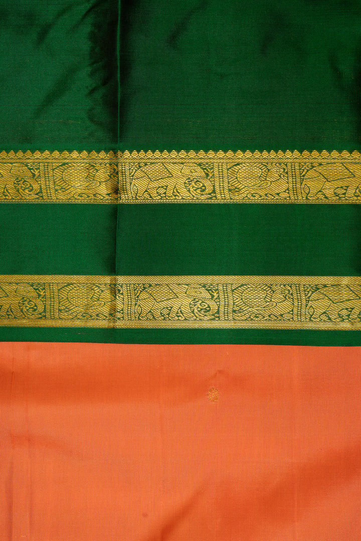 Orange and Green Traditional Pure Kanchipuram Silk Saree - Clio Silks