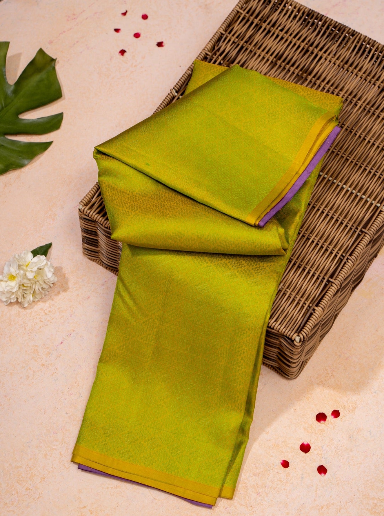 Sampanga Green and Purple Pure Kanchipuram Silk Saree - Clio Silks