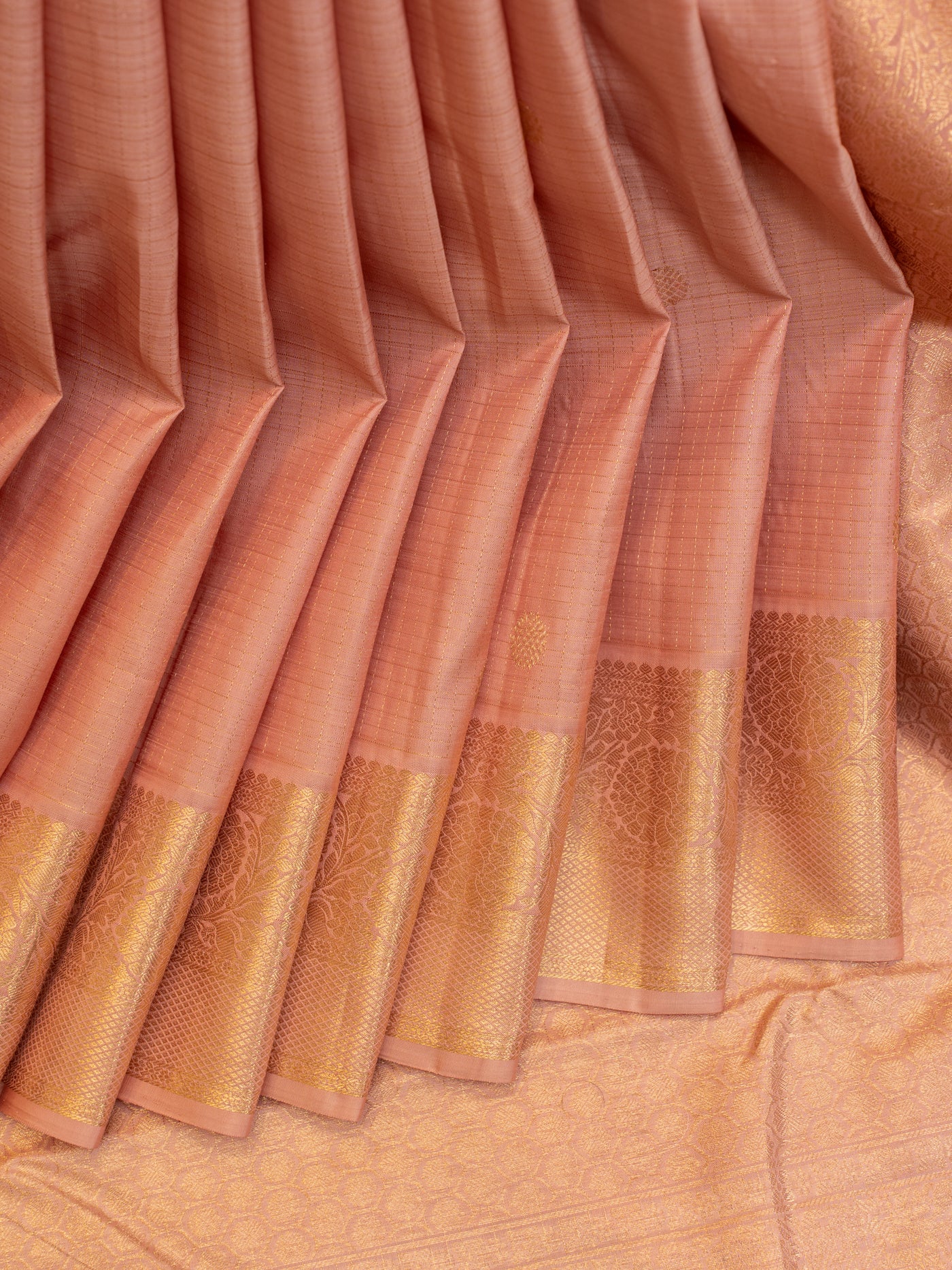 Rose pink zari checks pure Kanchipuram silk saree