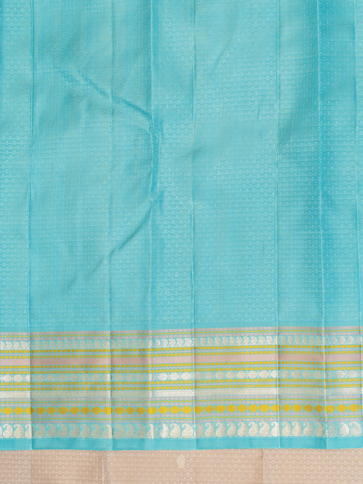 Pewter Grey and Blue Thread Jacquard Pure Zari Kanchipuram Silk Saree