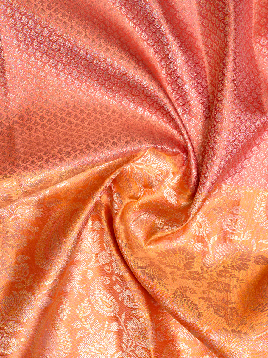 Peach Half & Half Brocade Pure Kanchipuram Silk Saree - Clio Silks