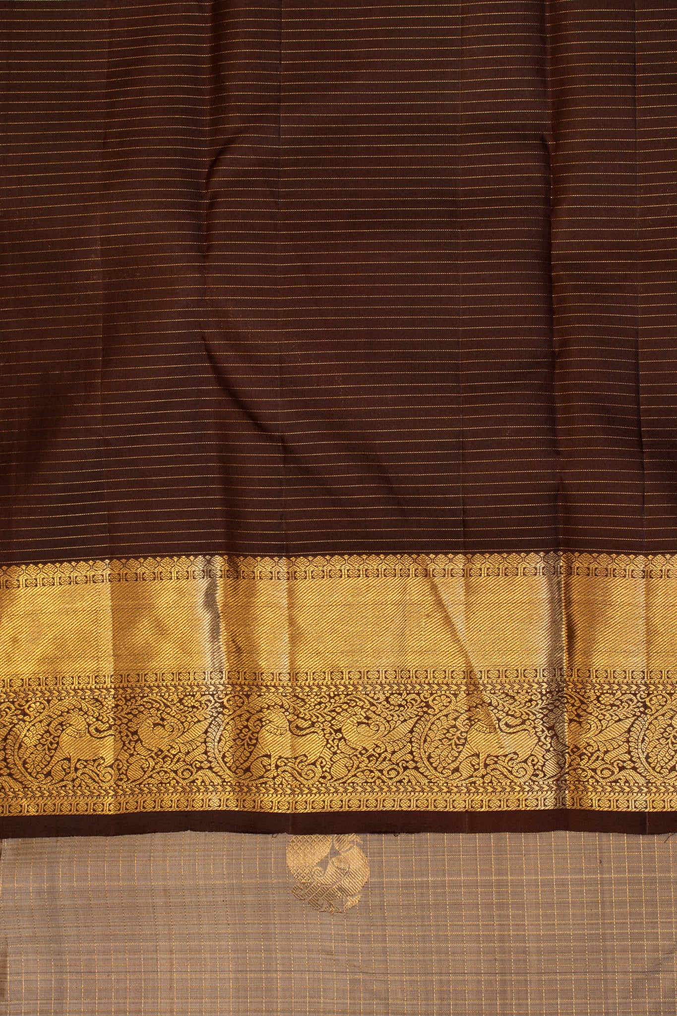 Grey and coffee Brown pure Kanchipuram silk saree