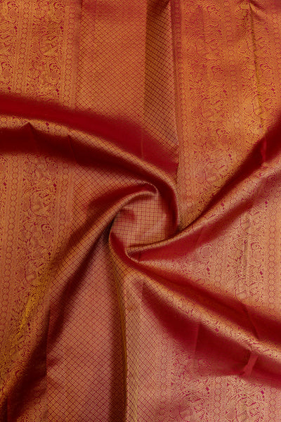 Magenta thread checks traditional pure Kanchipuram silk saree