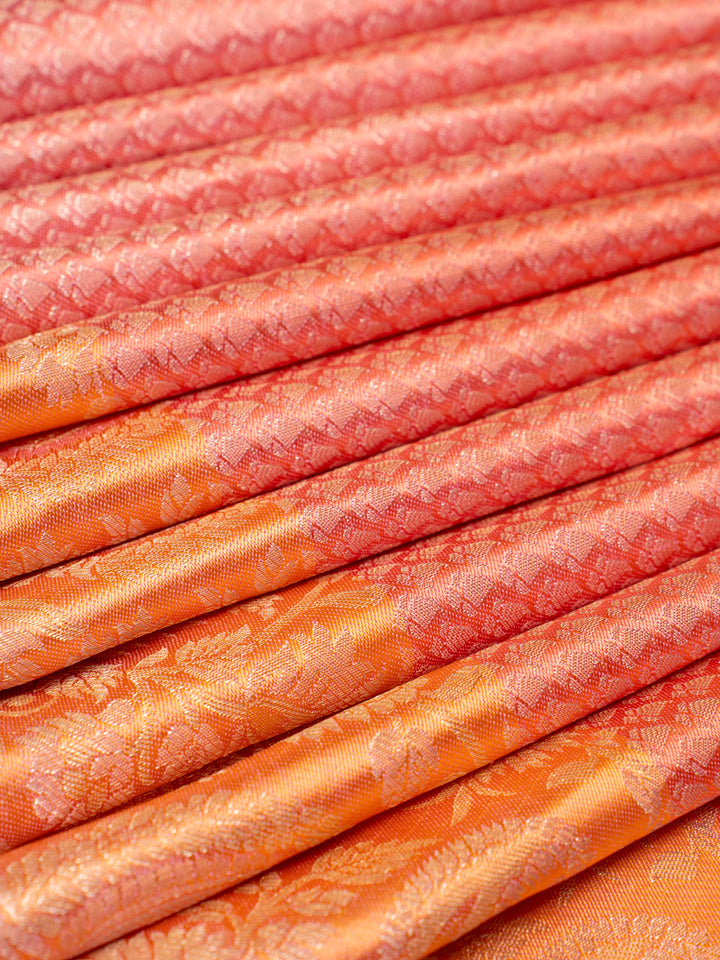 Peach Half & Half Brocade Pure Kanchipuram Silk Saree - Clio Silks