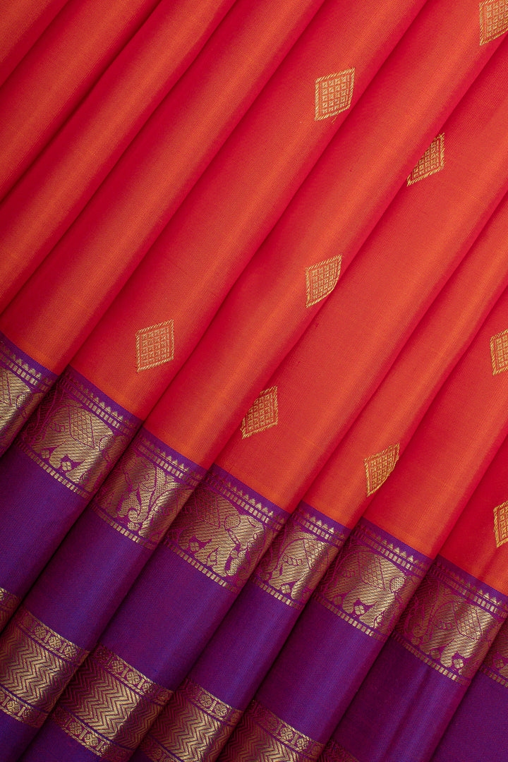 Rust Orange Traditional Pure Kanchipuram Silk Saree