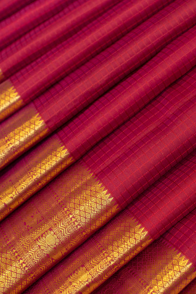 Magenta thread checks traditional pure Kanchipuram silk saree