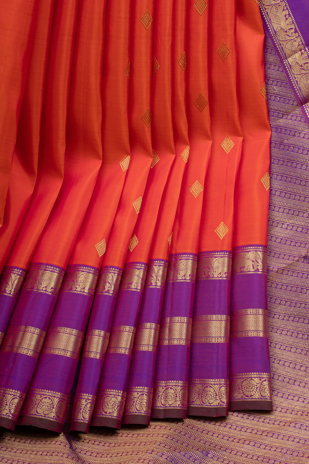 Rust Orange Traditional Pure Kanchipuram Silk Saree