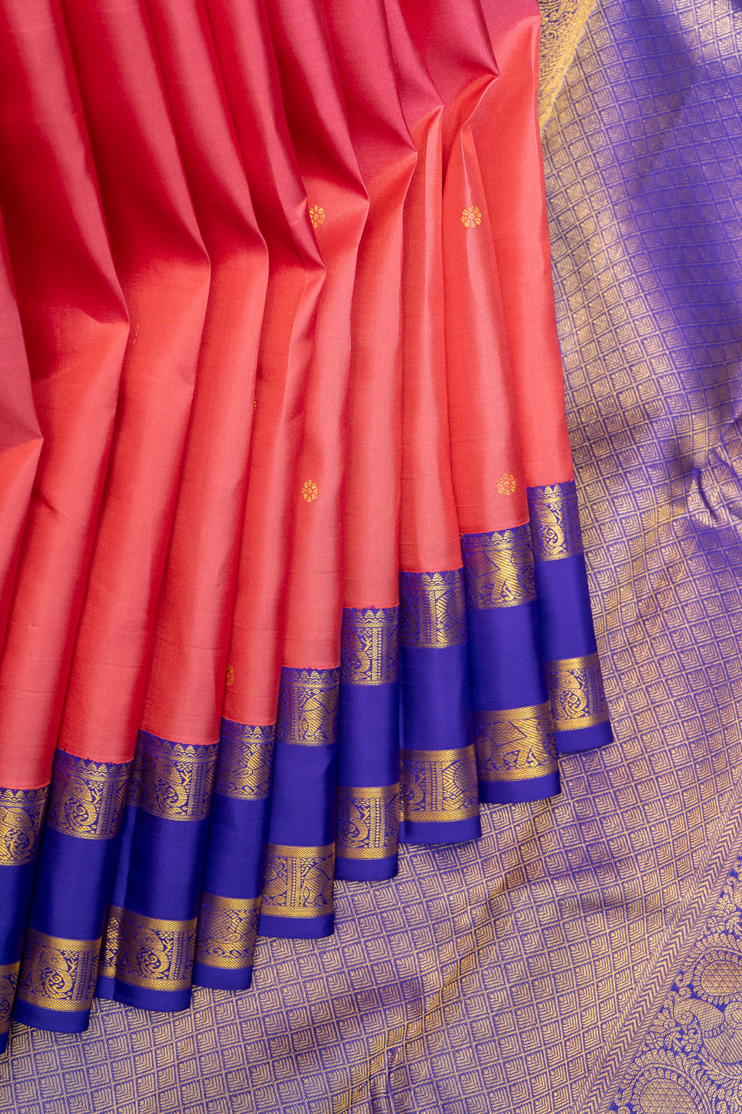 Rose Pink and Purple Pure Kanchipuram Silk Saree - Clio Silks