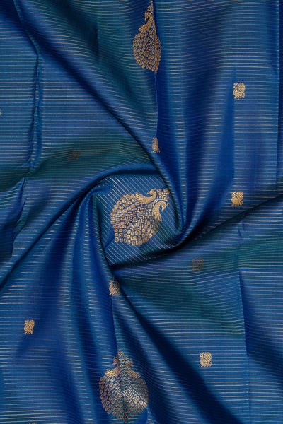 Peacock blue mayil motifs pure Kanchipuram silk saree