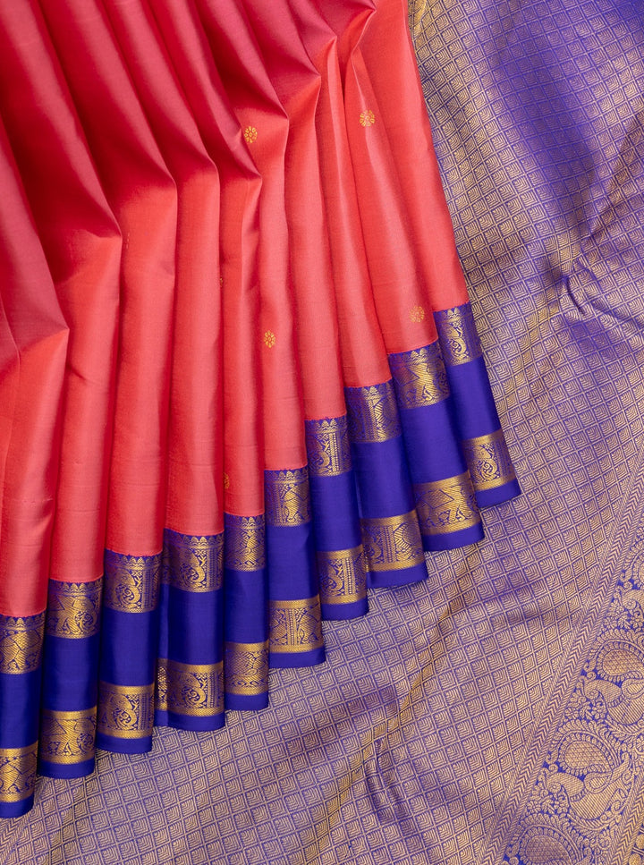 Rose Pink and Purple Pure Kanchipuram Silk Saree - Clio Silks