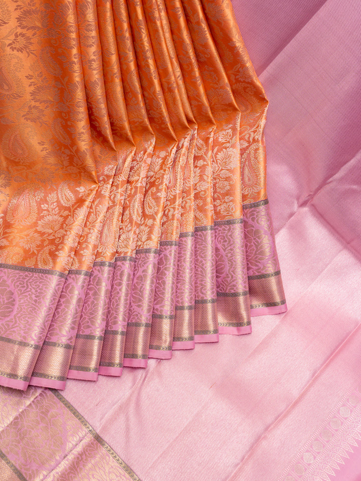 Peach Half & Half Brocade Pure Kanchipuram Silk Saree - Clio Silks