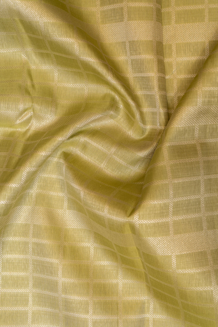 Pastel Green Zari Checks Pure Kanchipuram Silk Saree - Clio Silks