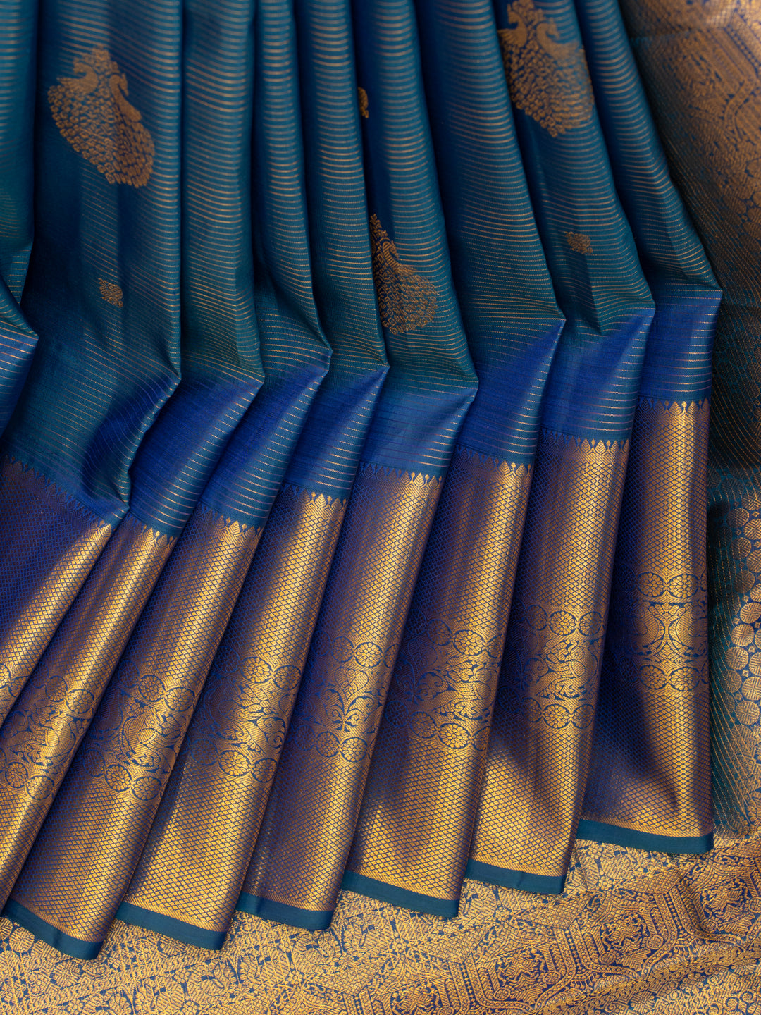 Peacock blue mayil motifs pure Kanchipuram silk saree