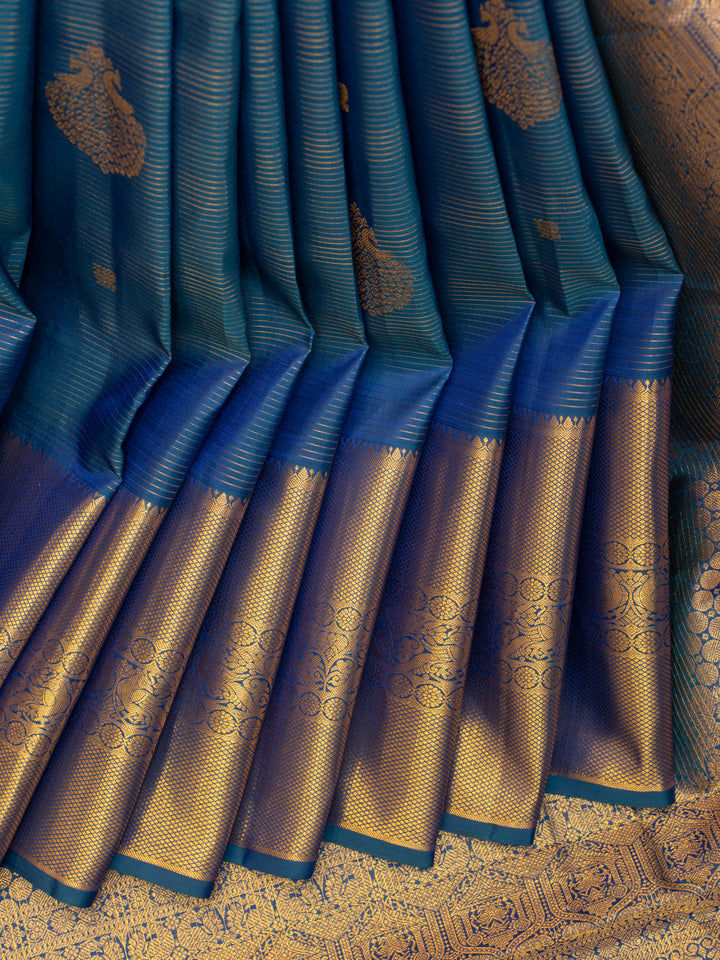 Peacock blue mayil motifs pure Kanchipuram silk saree